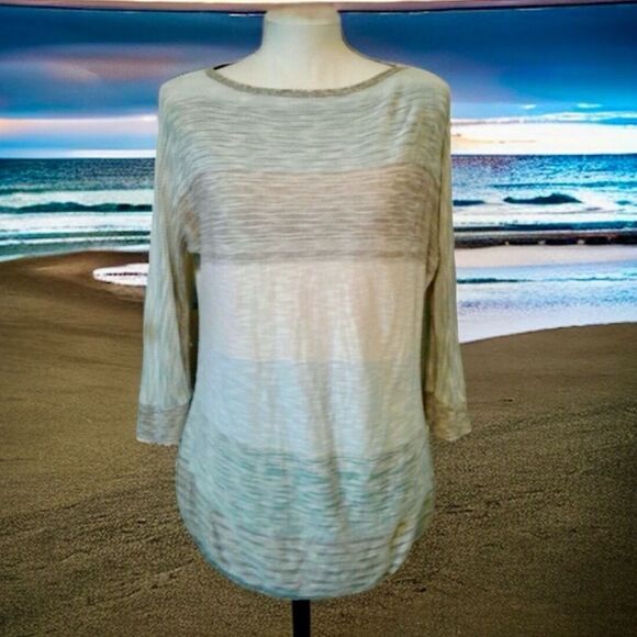 Vintage Y2K 212 New York TWO ONE TWO Blue/Tan Striped Lightweight Sweater XL - Picture 9 of 16